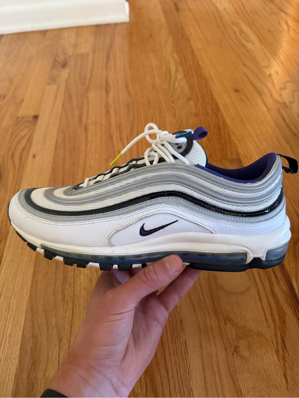 Nike Men’s Air Max 97 Sneakers — White, Black & Purple